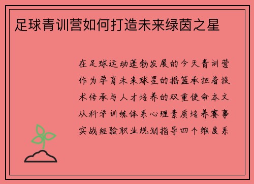 足球青训营如何打造未来绿茵之星